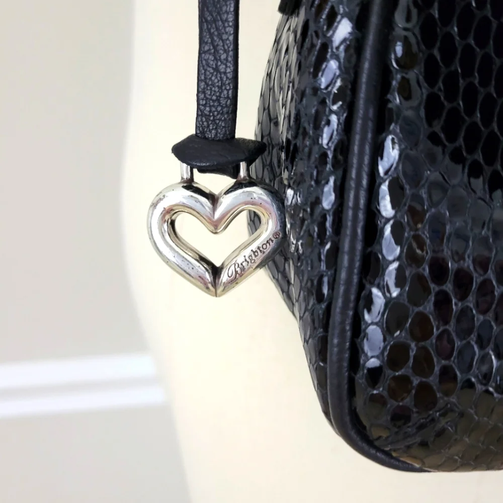 Brighton Collection Croc Embossed  Silver  Chain Strap Leather Shoulder  Bag